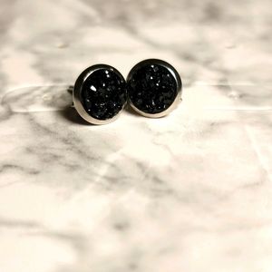 Black Druzy Stud Earrings